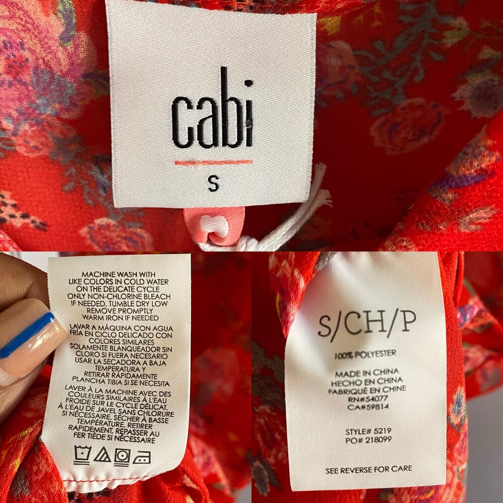 cAbi Crush Floral Ruffle Sleeveless Blouse Red Sheer Top Size S - Picture 11 of 17